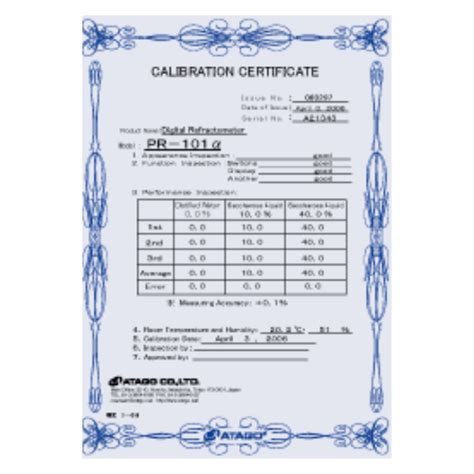 refractometer calibration certificate|brix concentration charts.